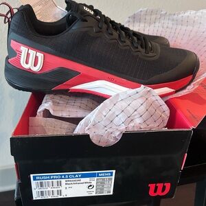 Wilson Men's Black and Red Rush 4.5 Clay Court Tennis shoes